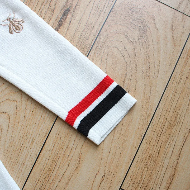 2022 embroidered bee dress for spring and autumn high waist polo collar knitwear A-line skirt for ladies