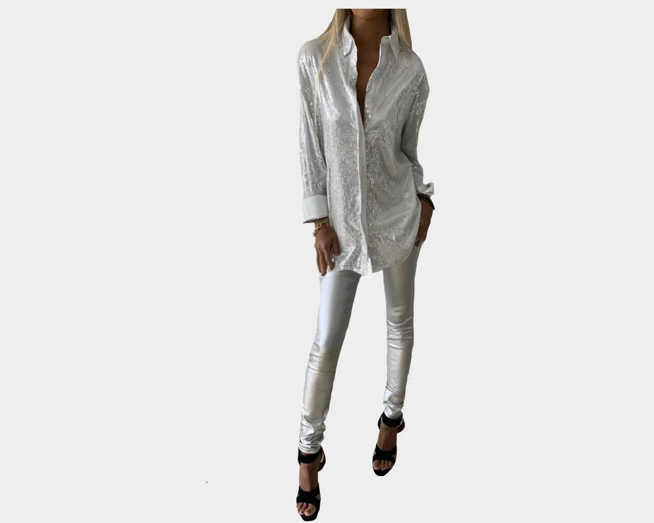 72 Silver Sequins long Sleeve Tunic - The St. Tropez