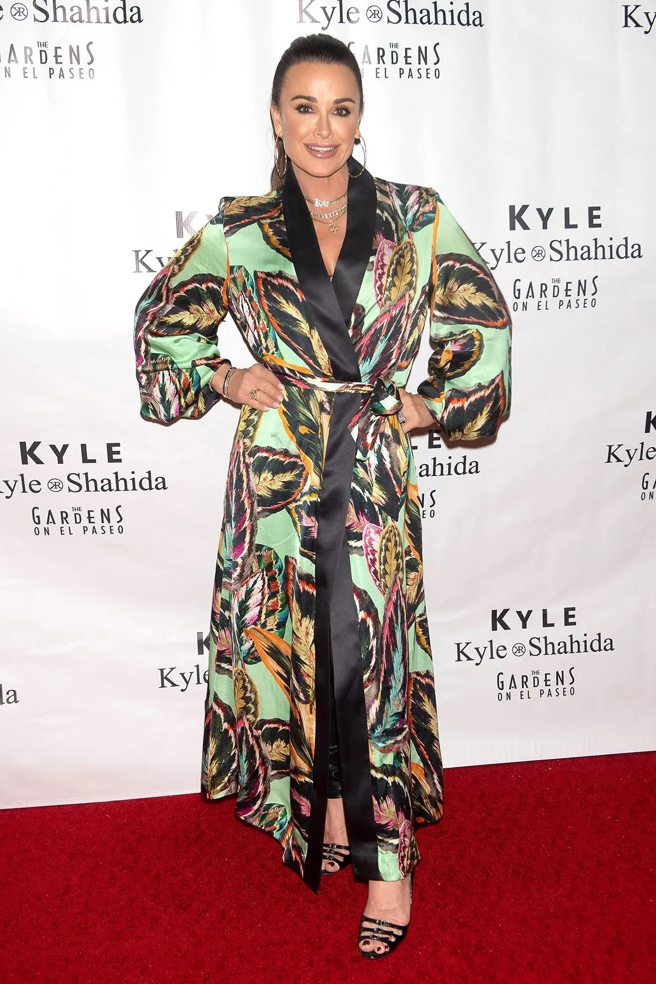 As Seen on Kyle Richards at Store Opening Leaf Print Robe Dress