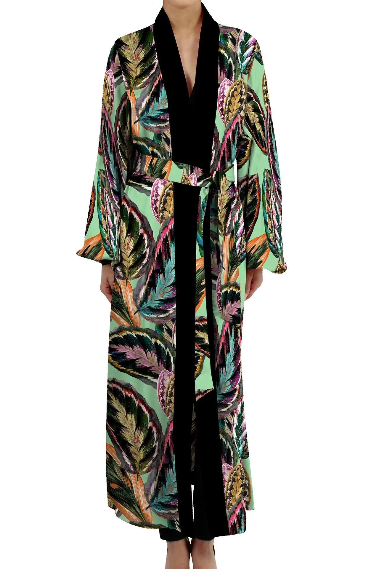 As Seen on Kyle Richards at Store Opening Leaf Print Robe Dress