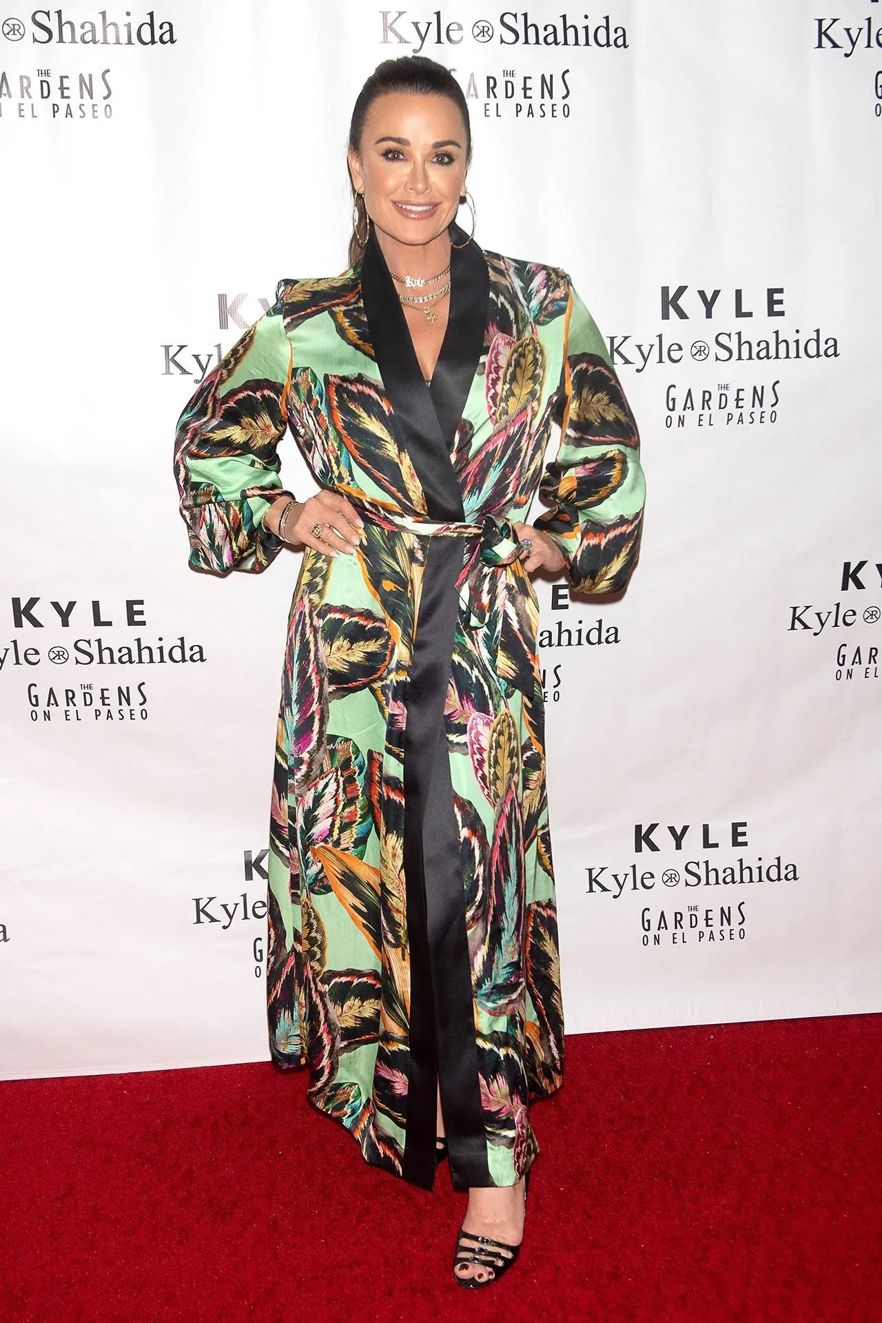 As Seen on Kyle Richards at Store Opening Leaf Print Robe Dress