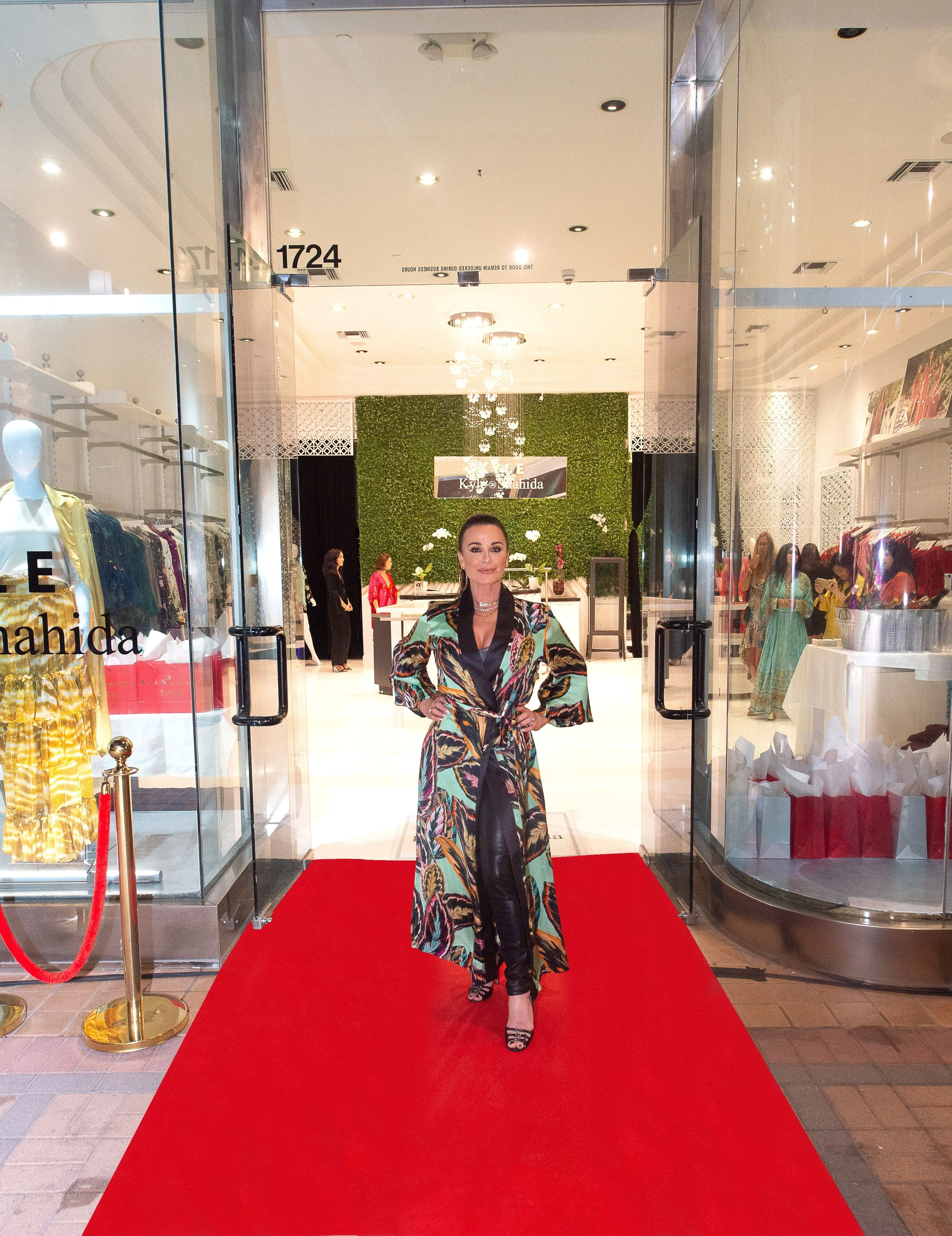 As Seen on Kyle Richards at Store Opening Leaf Print Robe Dress