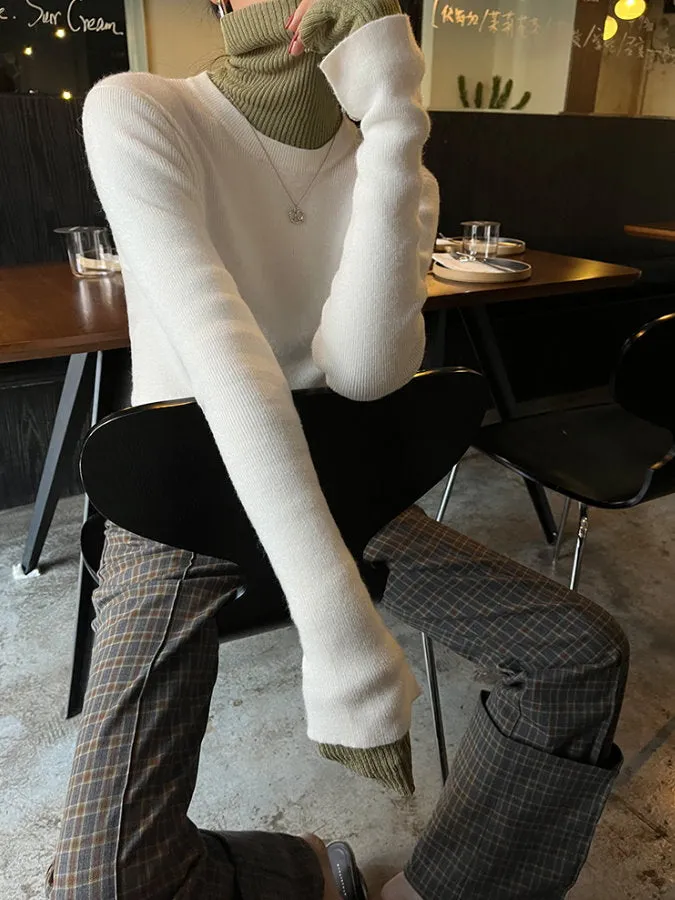 Bicolor Turtleneck Knit HL4152