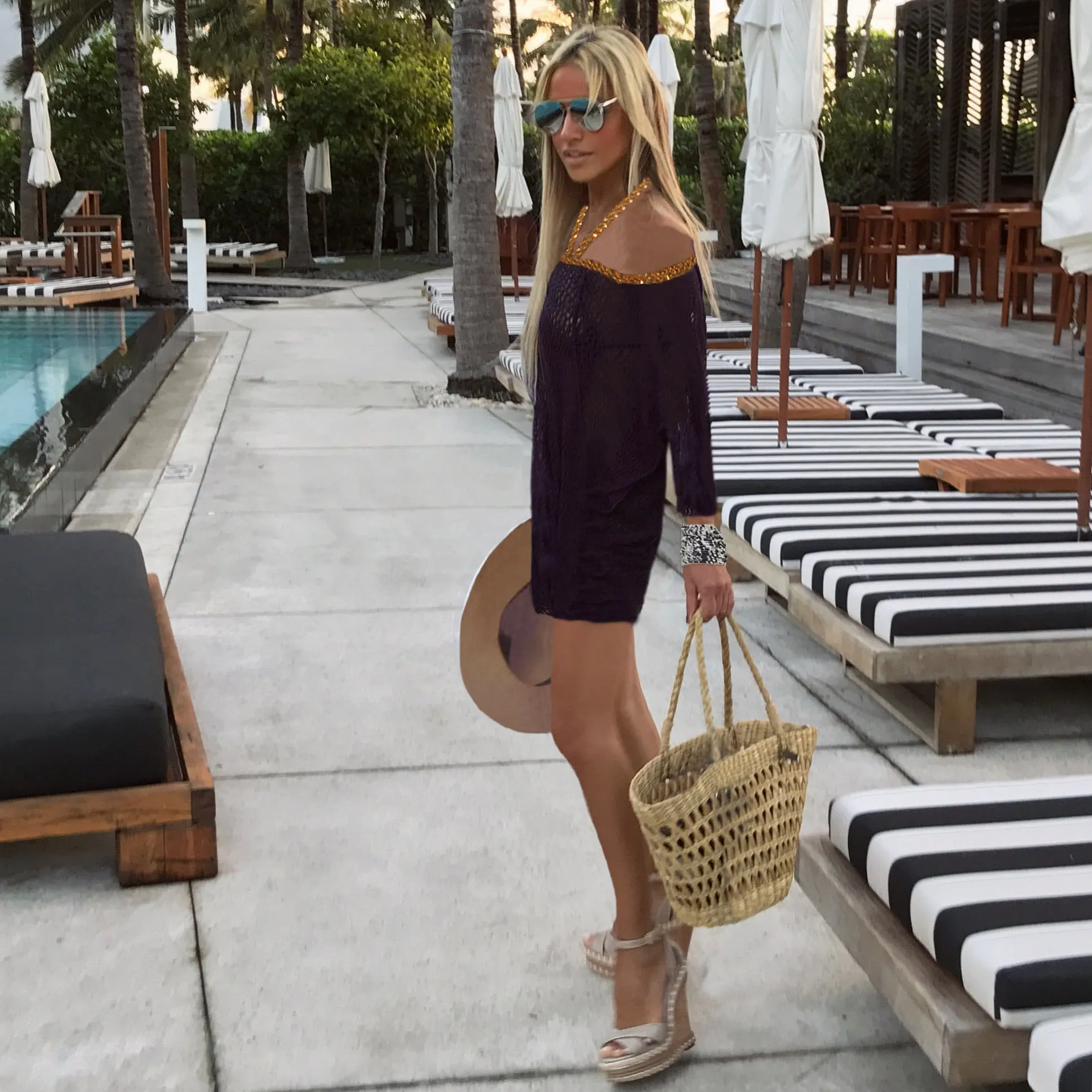Black and Gold Sequins Strap Apres Beach Cover-up - The Tuscany