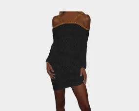 Black and Gold Sequins Strap Apres Beach Cover-up - The Tuscany