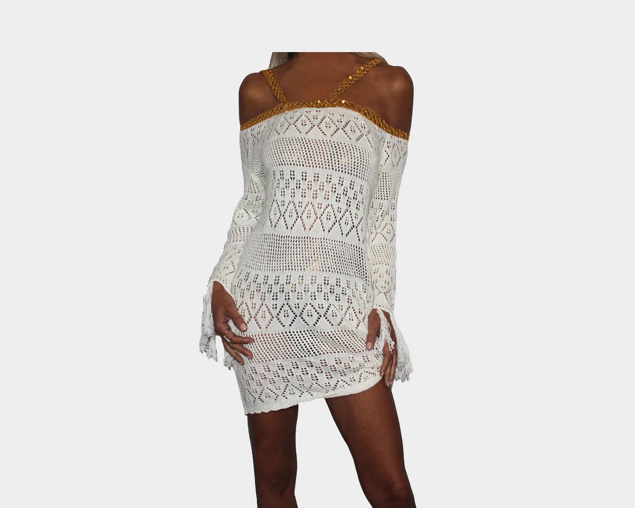 Black and Gold Sequins Strap Apres Beach Cover-up - The Tuscany