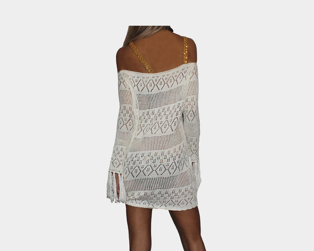 Black and Gold Sequins Strap Apres Beach Cover-up - The Tuscany