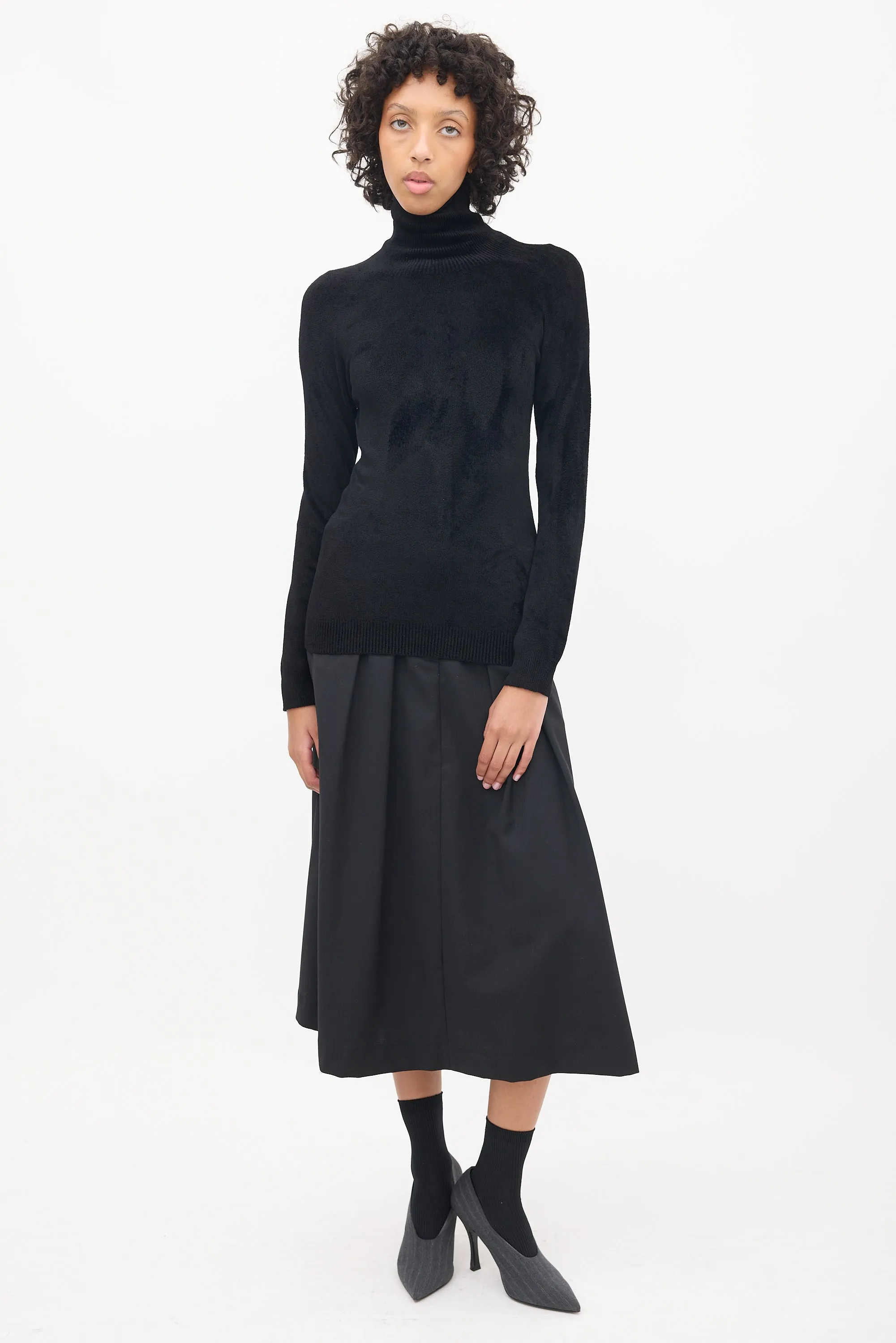 Black Velour Turtleneck Top