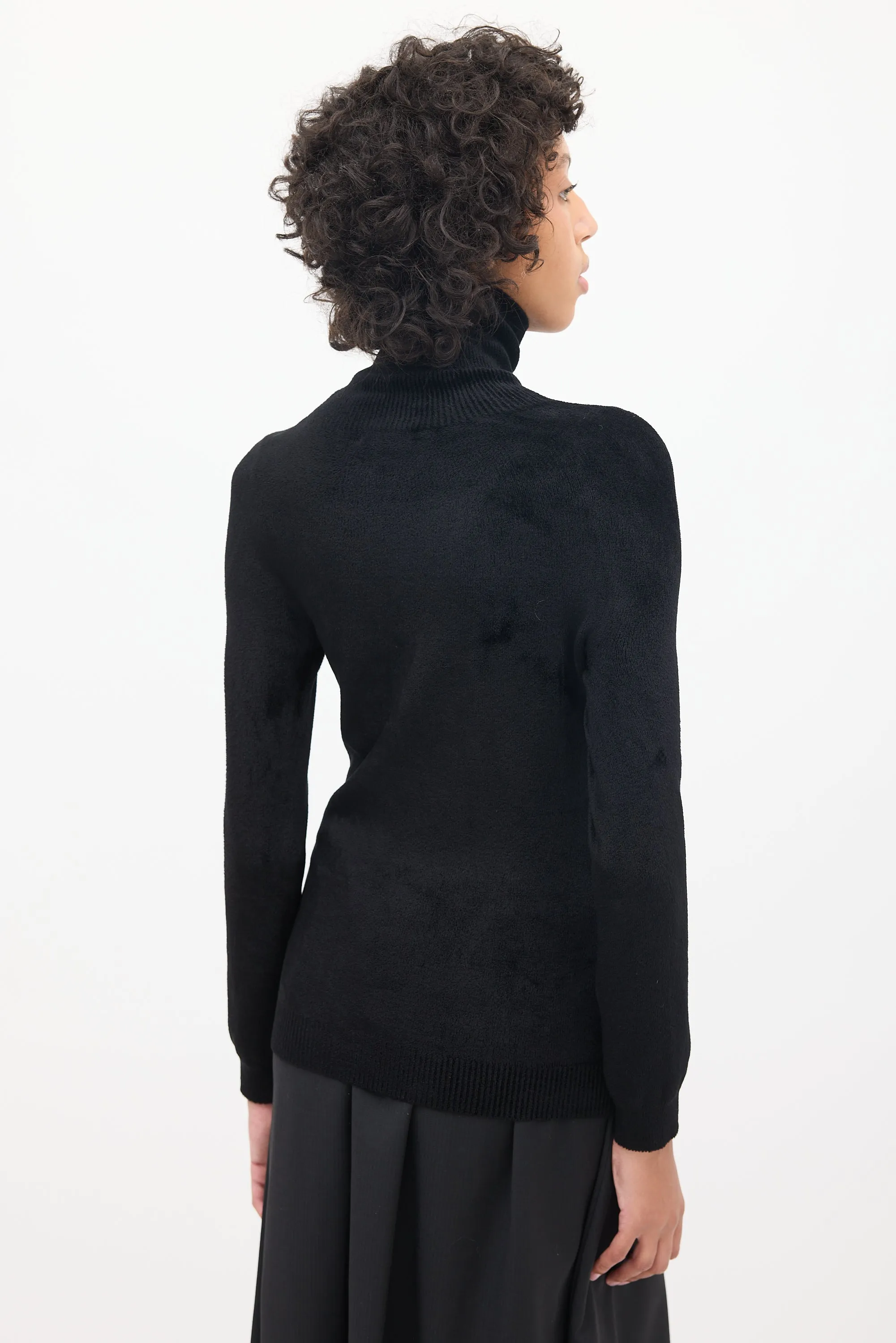 Black Velour Turtleneck Top