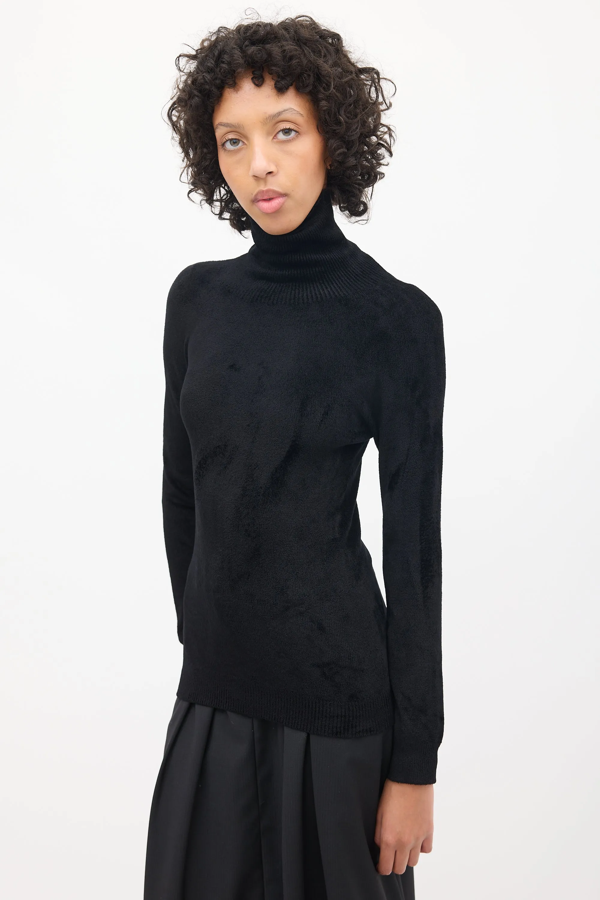 Black Velour Turtleneck Top