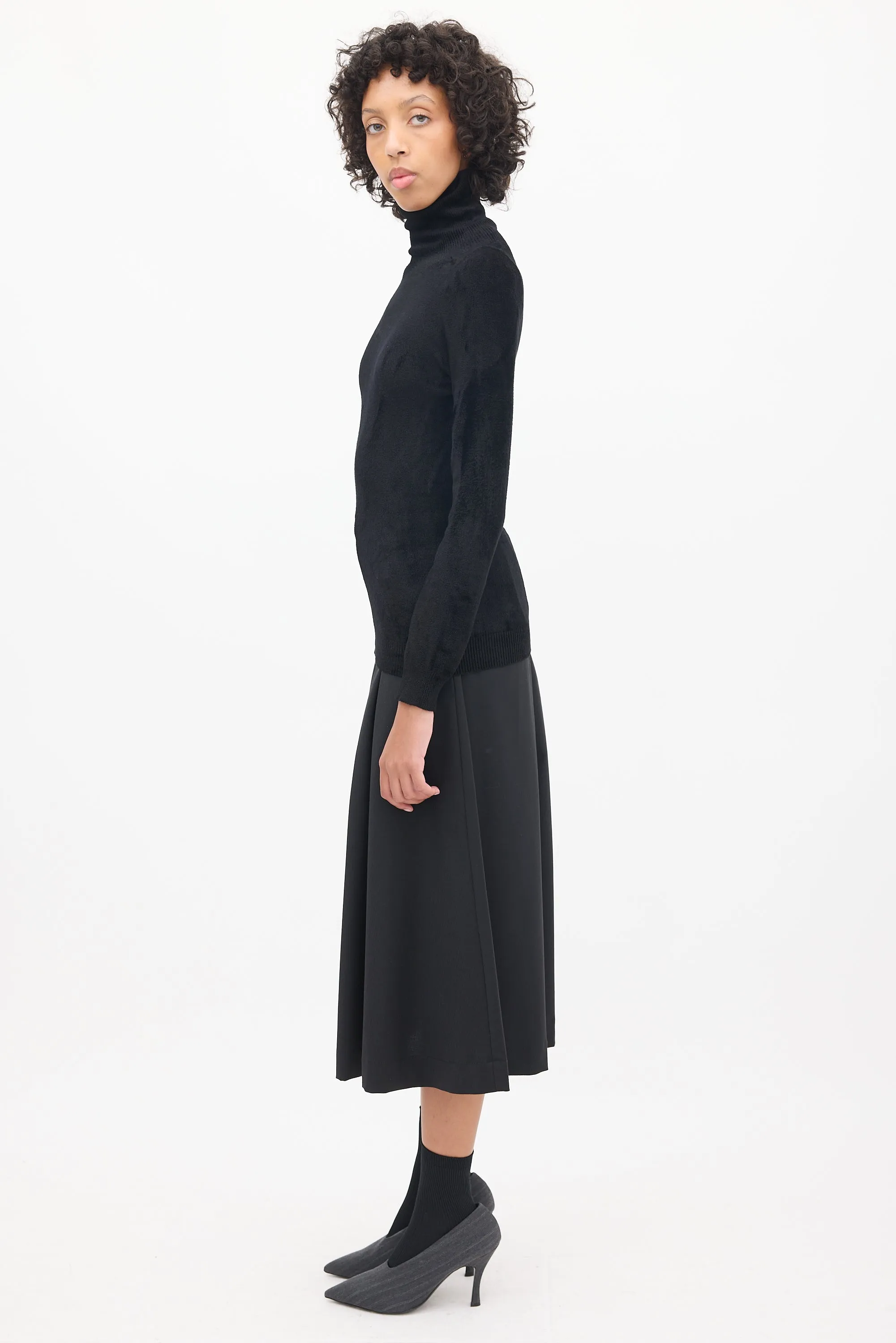 Black Velour Turtleneck Top