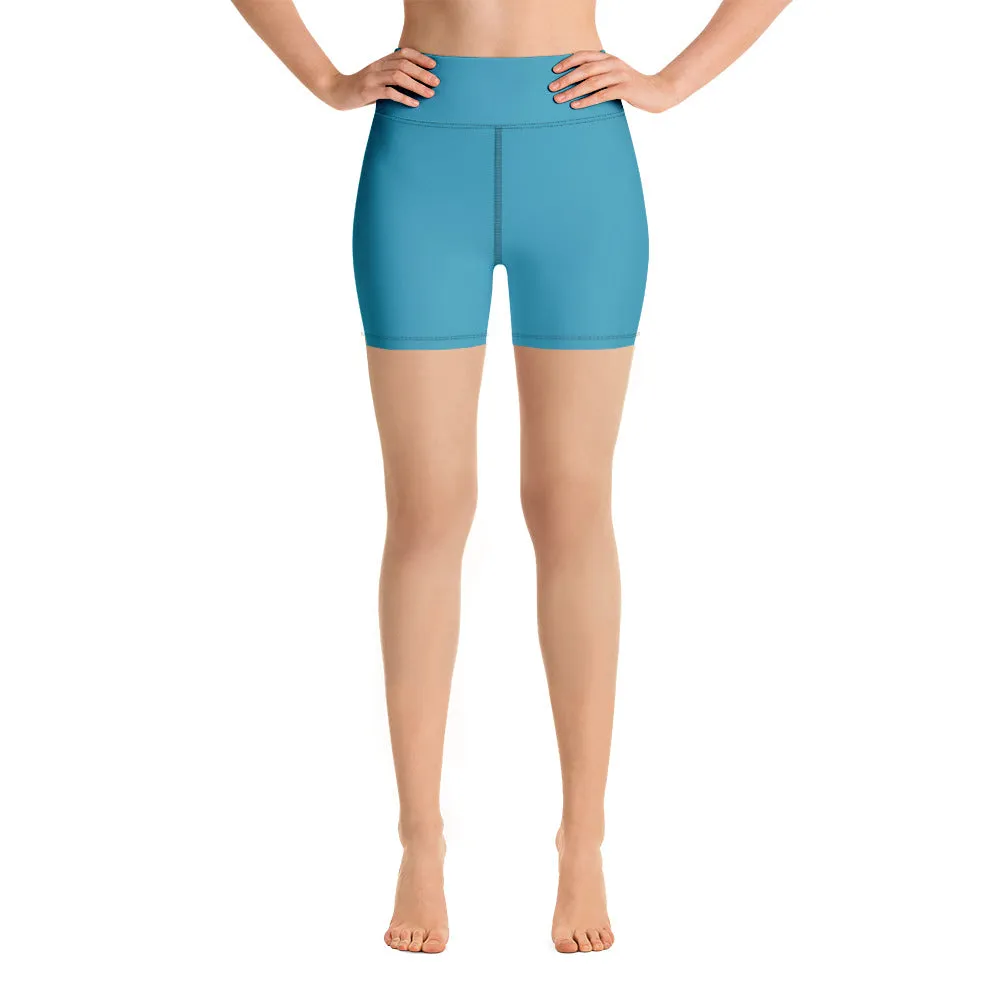 Blue Women's Yoga Shorts, Solid Color Modern Best Ladies Elastic Tights-Made in USA/EU