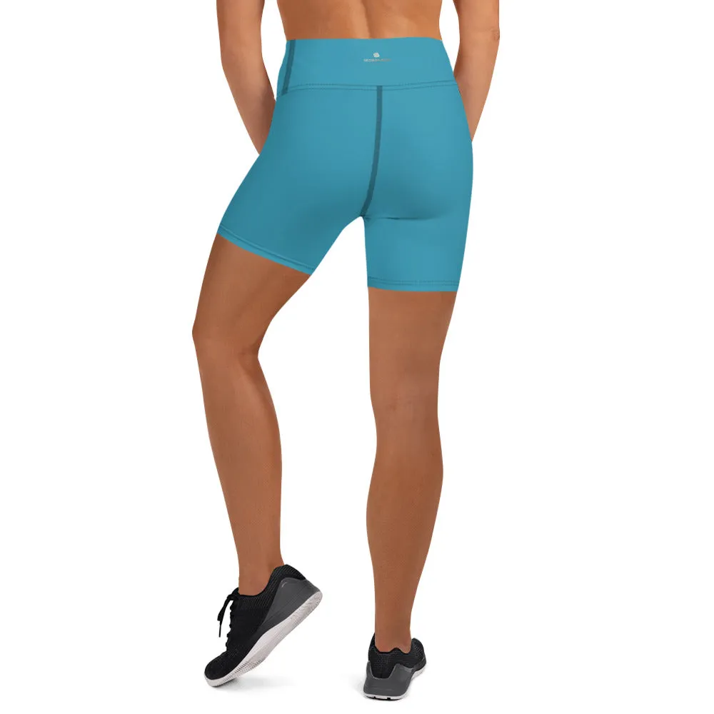 Blue Women's Yoga Shorts, Solid Color Modern Best Ladies Elastic Tights-Made in USA/EU
