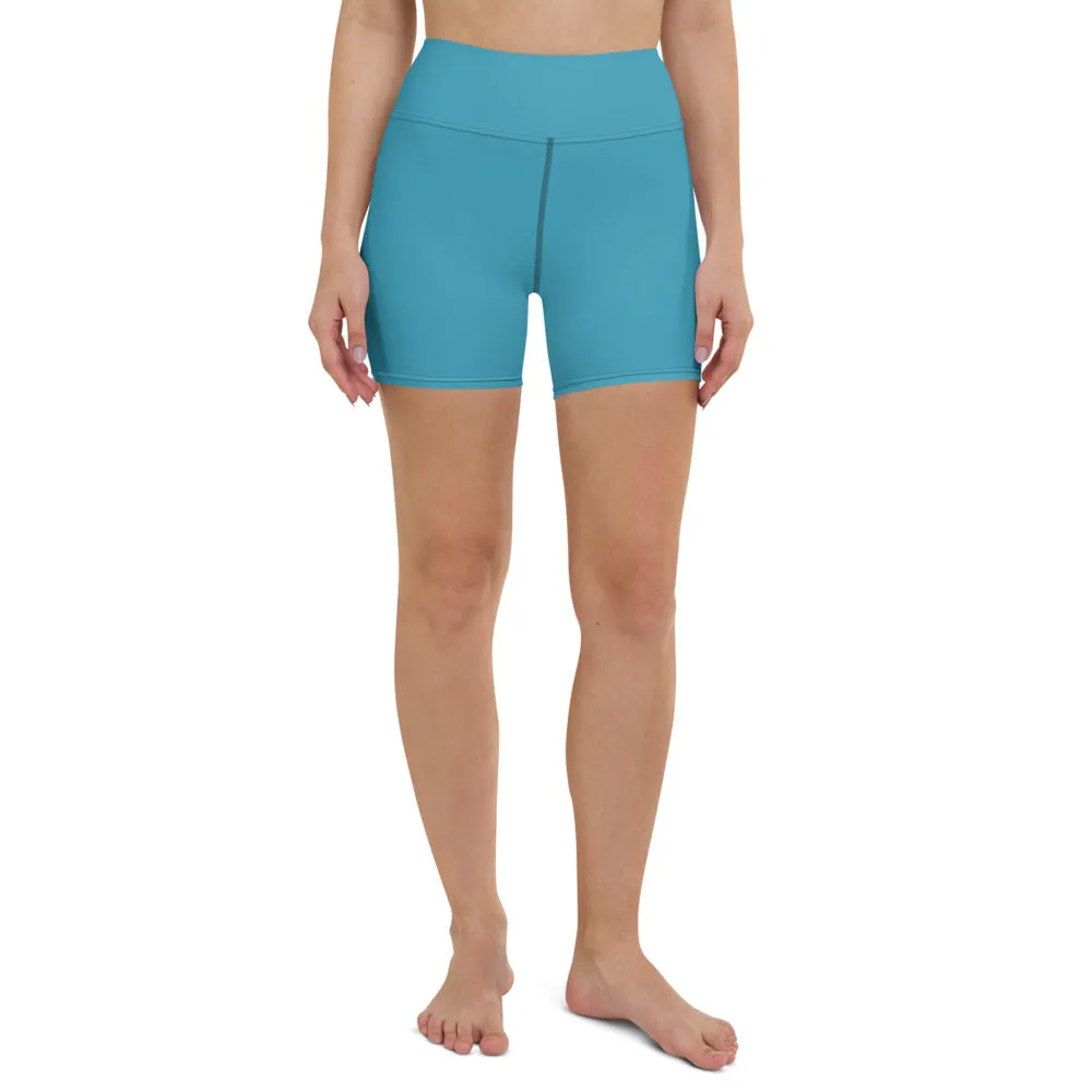Blue Women's Yoga Shorts, Solid Color Modern Best Ladies Elastic Tights-Made in USA/EU