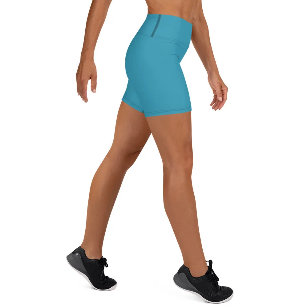 Blue Women's Yoga Shorts, Solid Color Modern Best Ladies Elastic Tights-Made in USA/EU