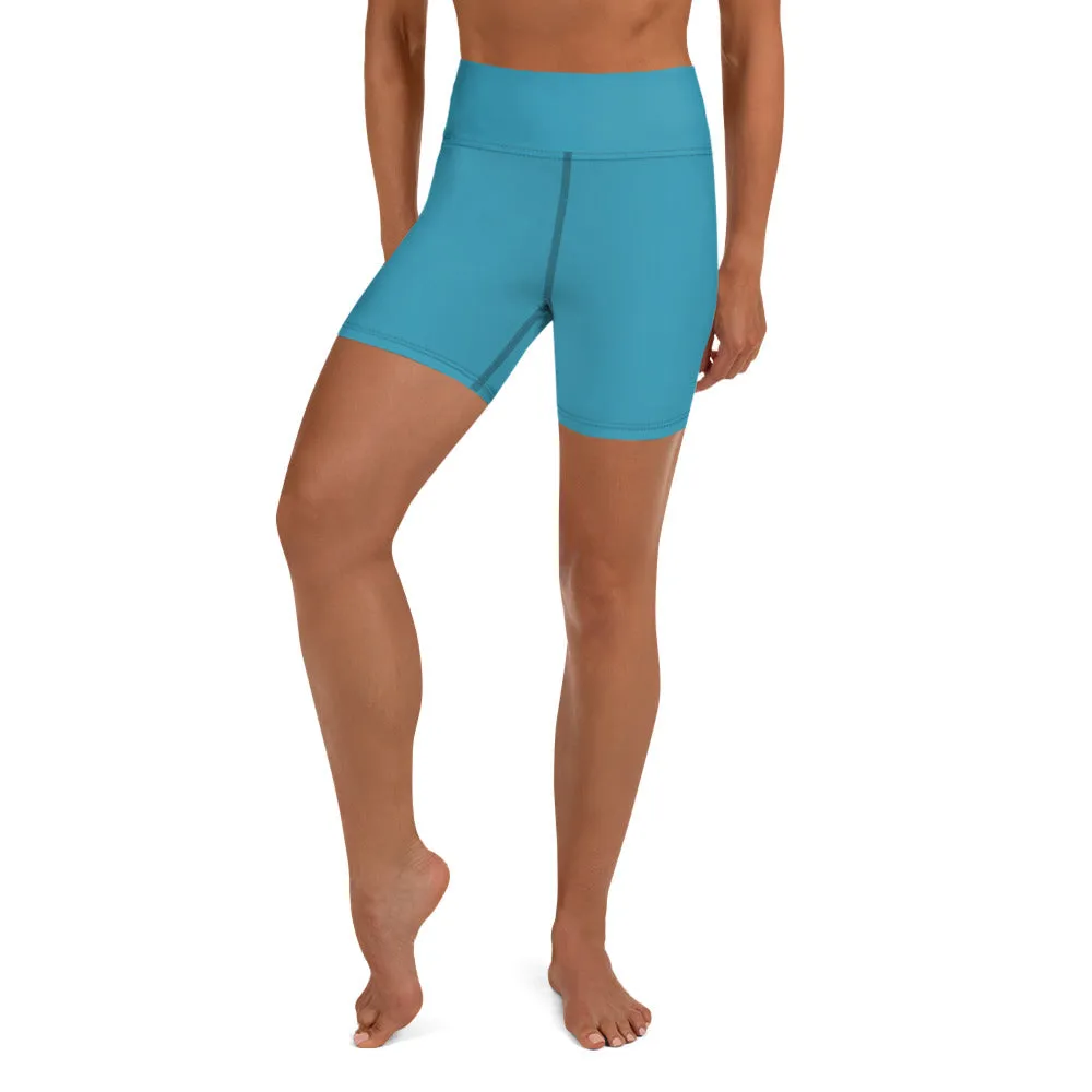 Blue Women's Yoga Shorts, Solid Color Modern Best Ladies Elastic Tights-Made in USA/EU