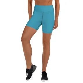 Blue Women's Yoga Shorts, Solid Color Modern Best Ladies Elastic Tights-Made in USA/EU