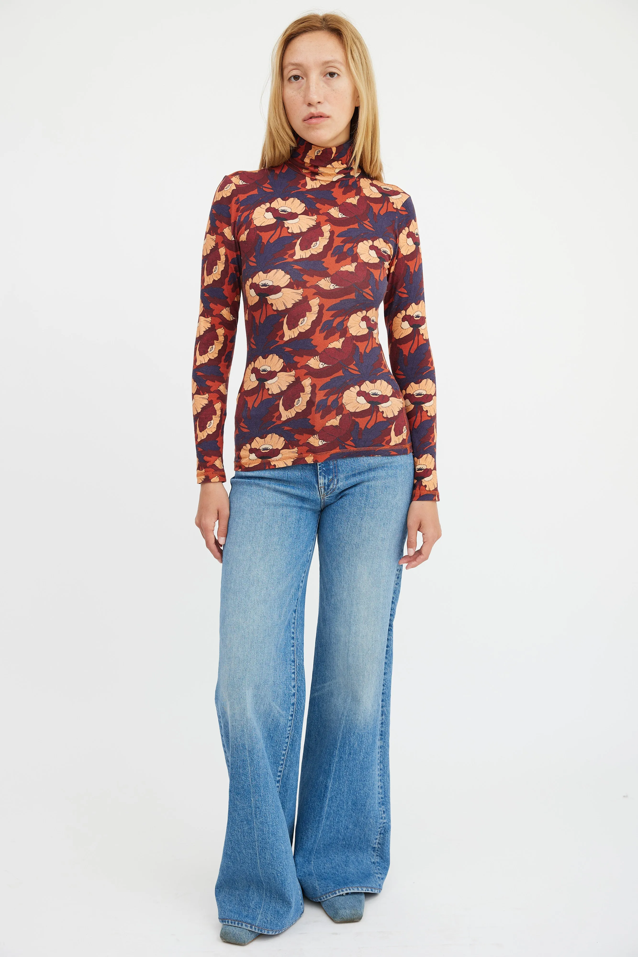 Burgundy Multicolour Cotton Floral Top