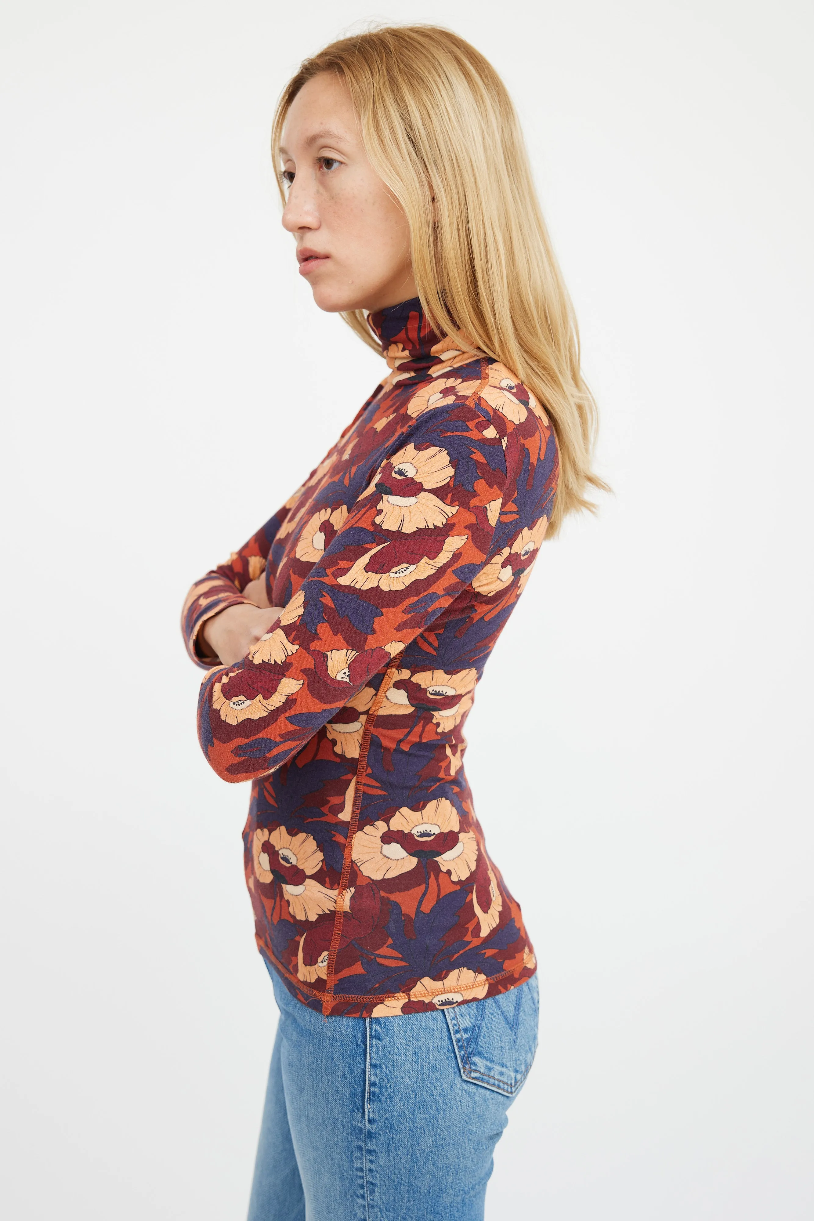 Burgundy Multicolour Cotton Floral Top