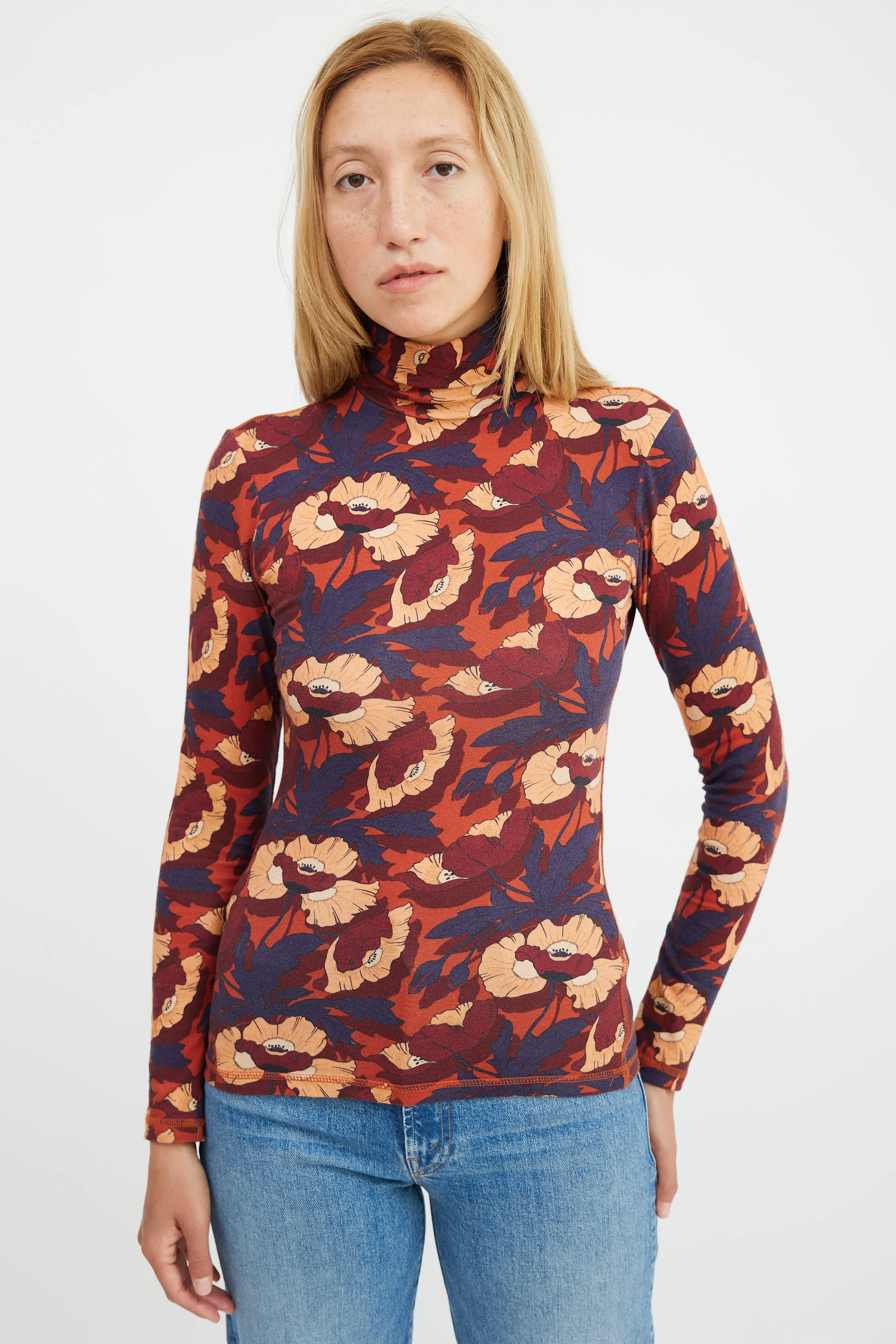 Burgundy Multicolour Cotton Floral Top