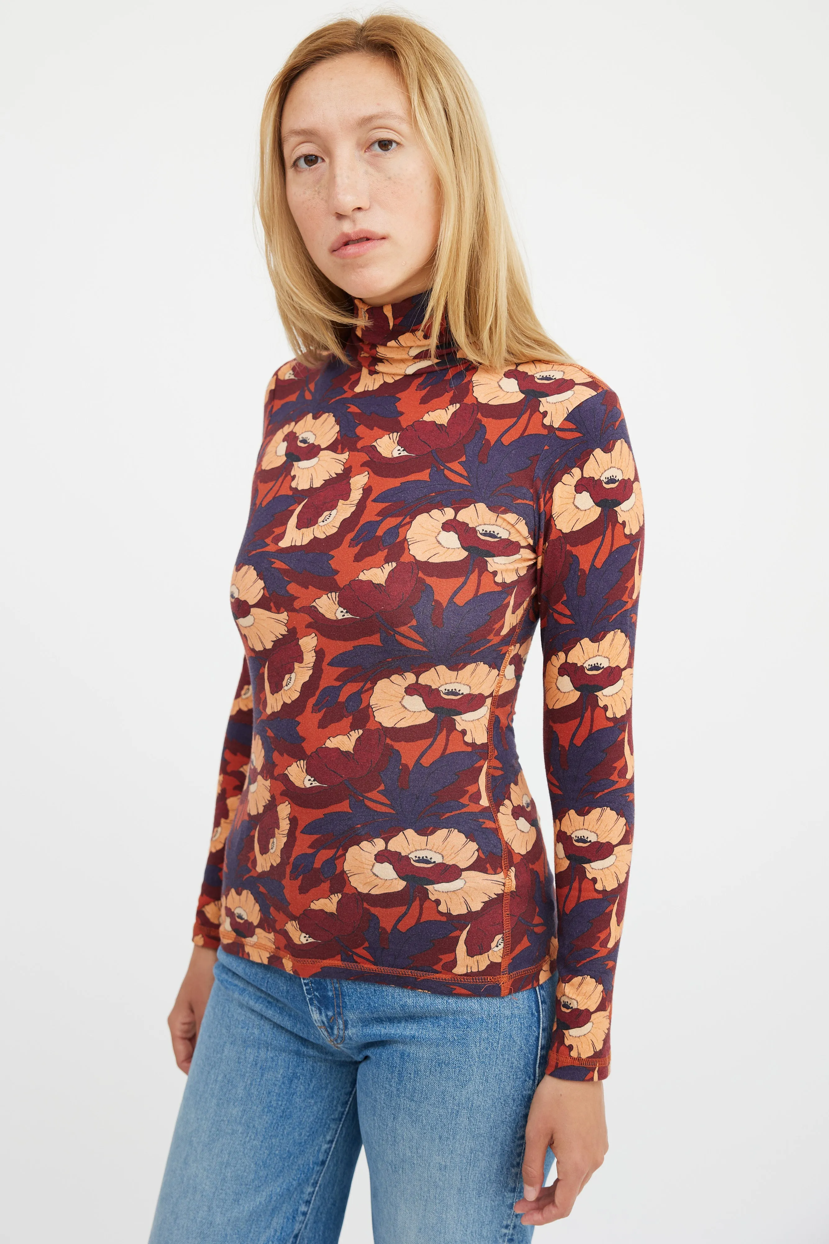 Burgundy Multicolour Cotton Floral Top