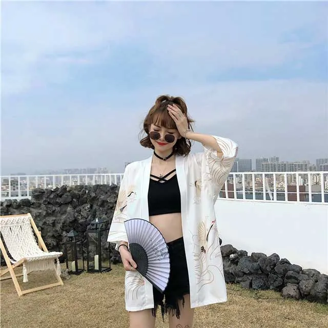Crane Printed Haori