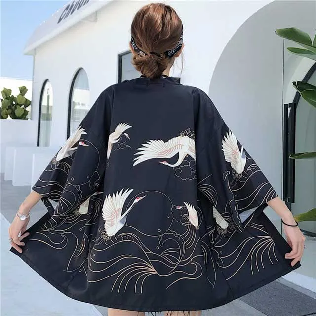 Crane Printed Haori