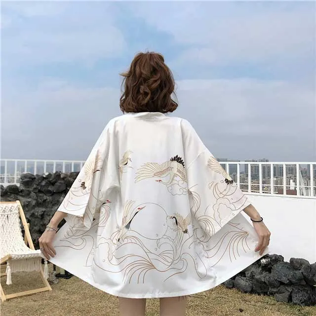 Crane Printed Haori