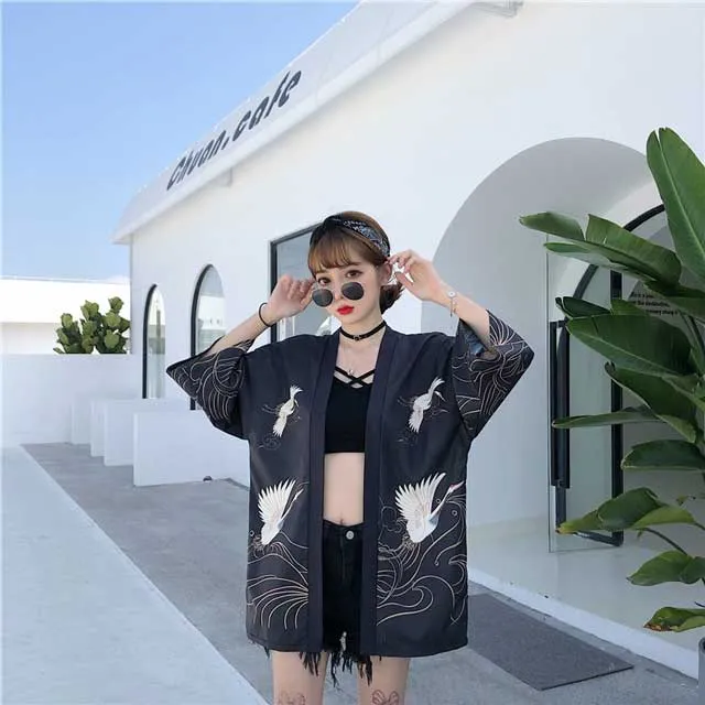 Crane Printed Haori