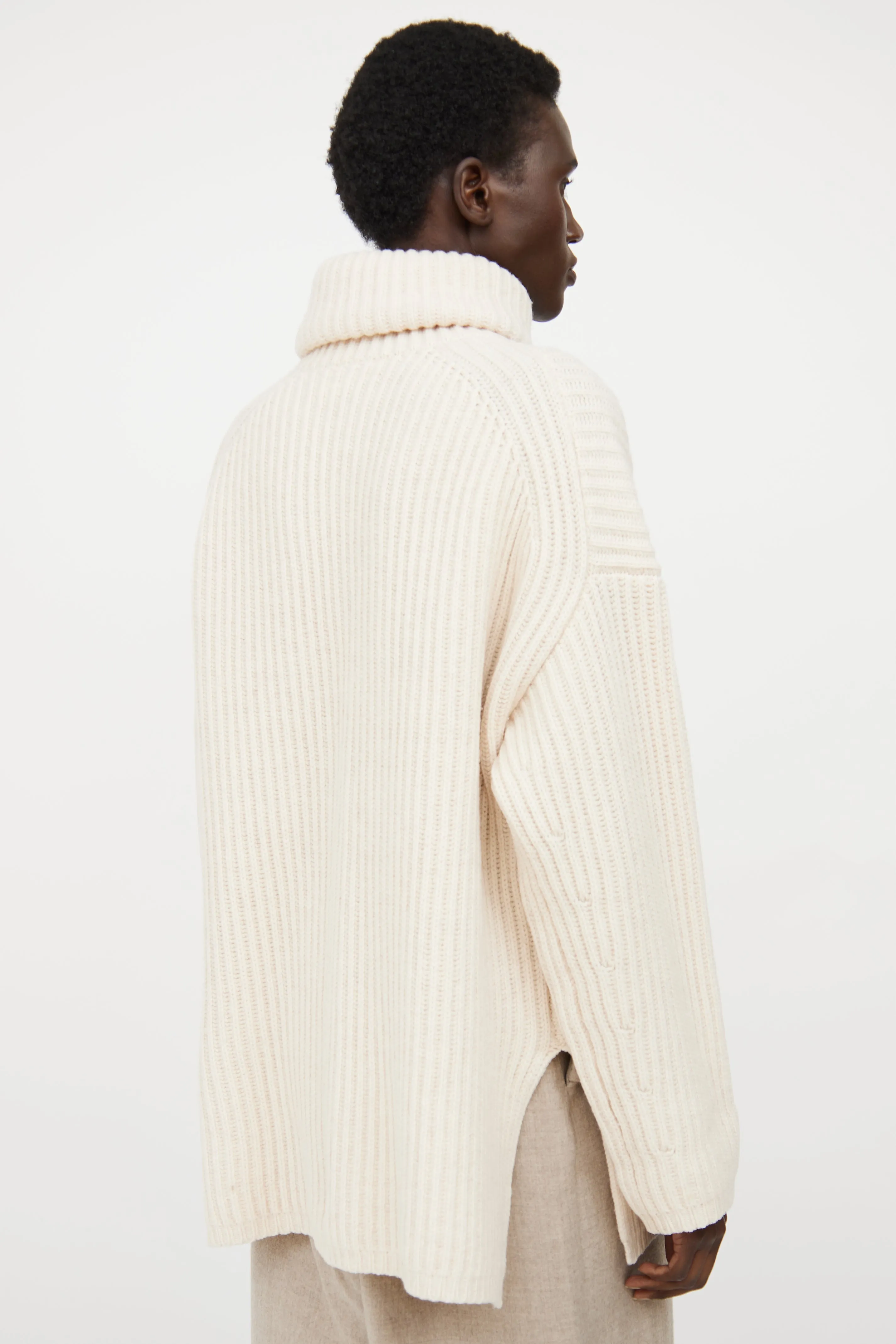 Cream Turtleneck Knit Sweater