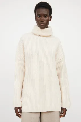Cream Turtleneck Knit Sweater