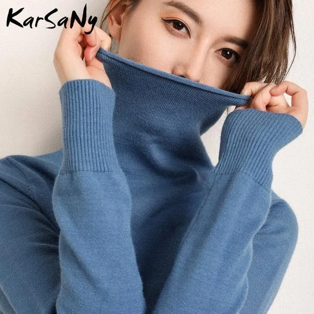 Cute Women's Sweater - Wool Pullover Women's Turtleneck Sweater - Pullover Soft Winter Sweaters (TB8C)