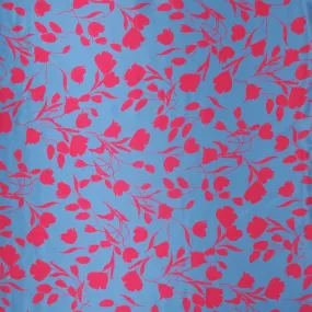 Fuchsia Florals on Sky Blue Background Printed Silk Charmeuse Fabric