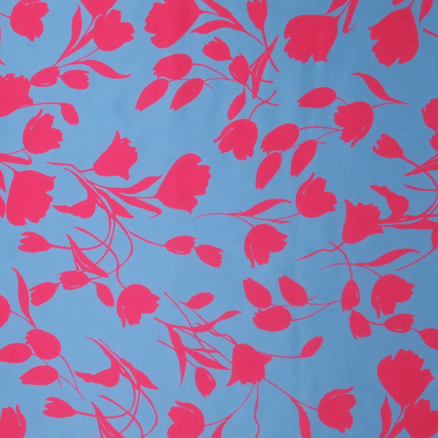 Fuchsia Florals on Sky Blue Background Printed Silk Charmeuse Fabric