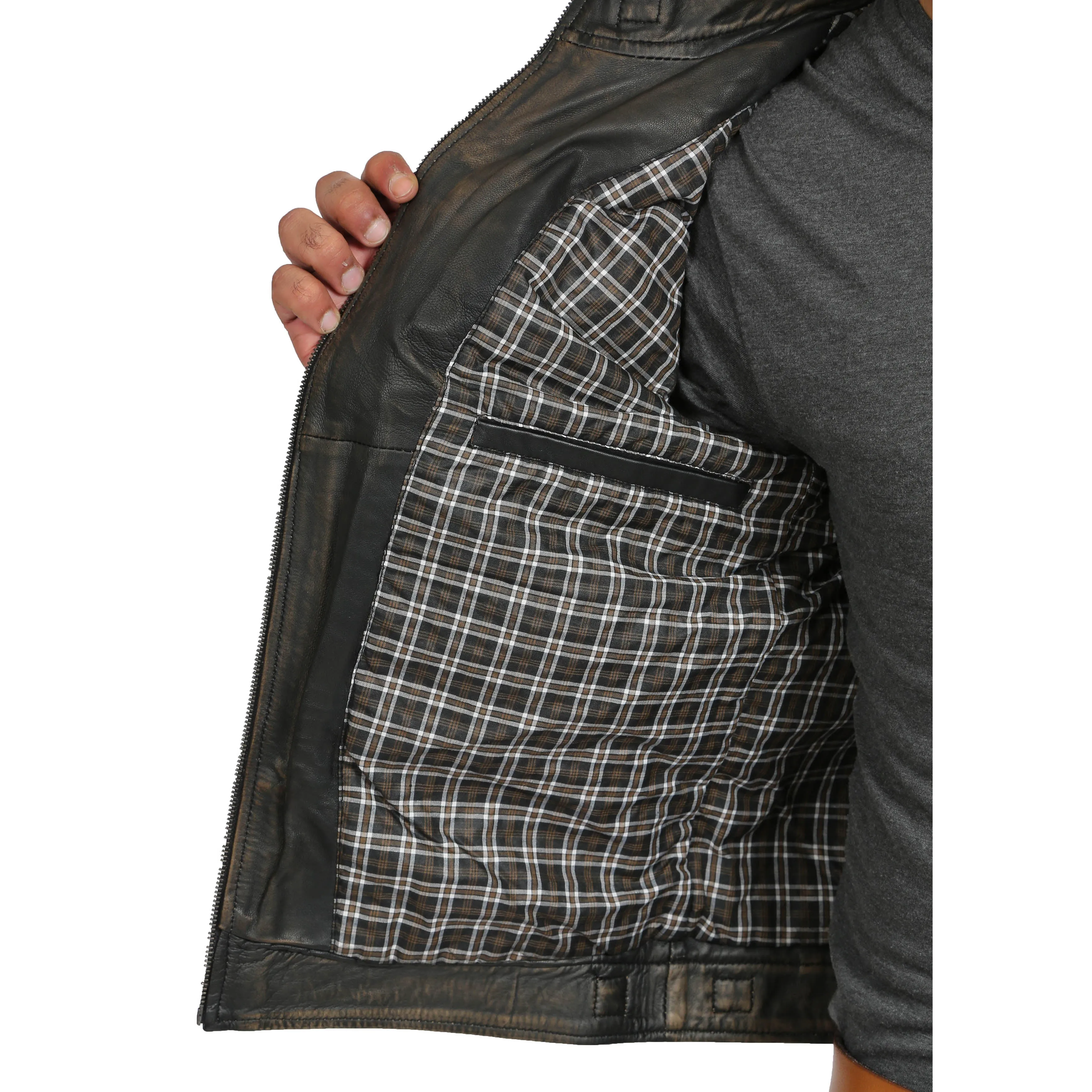 Gents Washed Biker Leather Jacket Django Rub Off