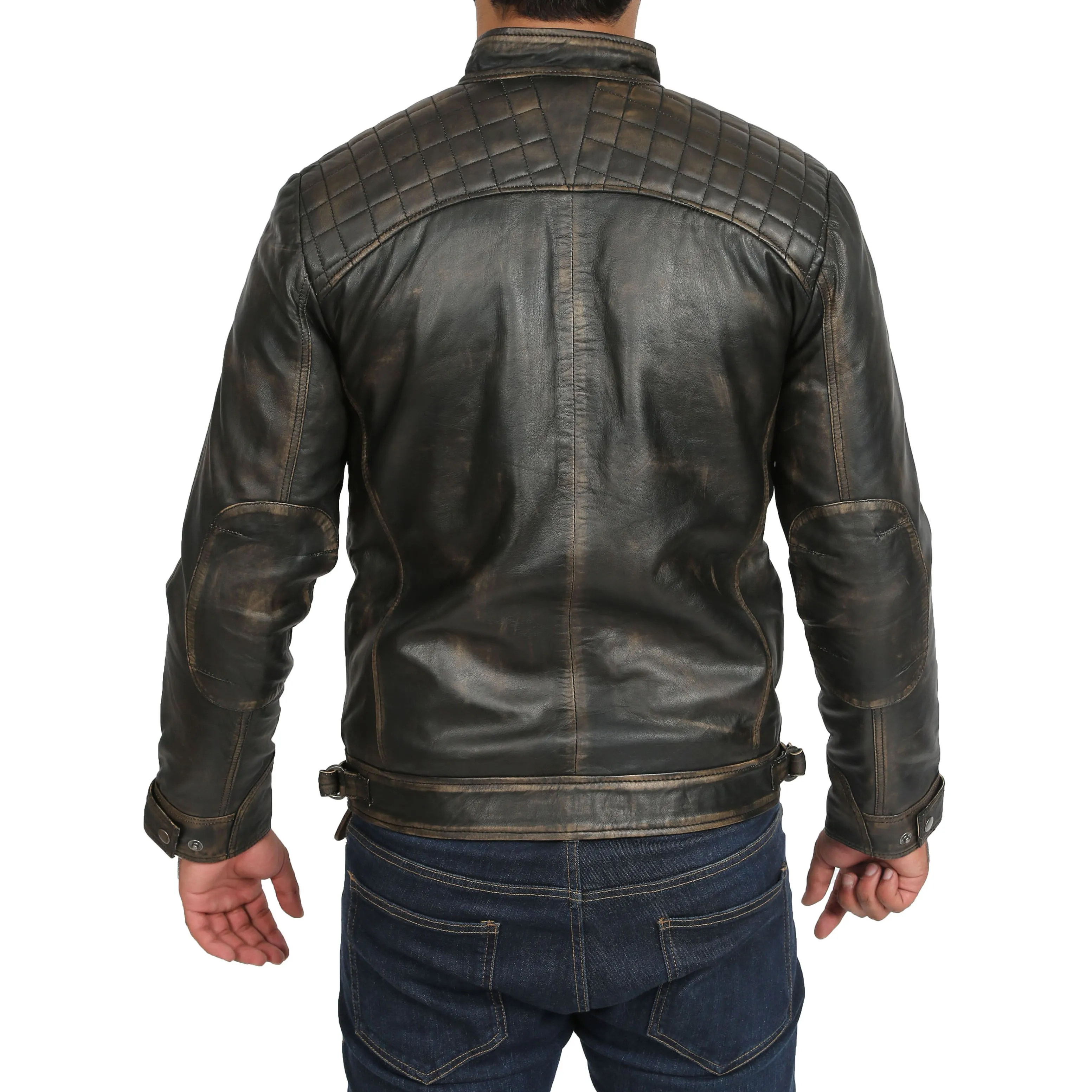 Gents Washed Biker Leather Jacket Django Rub Off