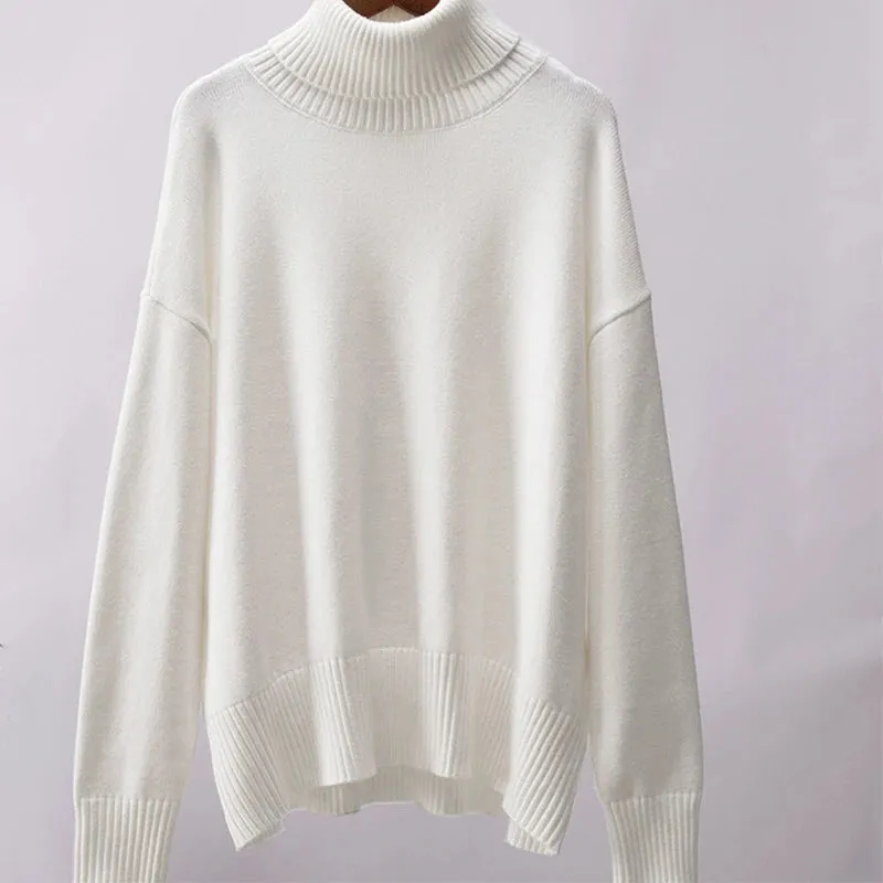 Girlary Autumn Winter Fashion Pullovers Knitted Sweater Women Loose Casual Turtleneck Long Sleeve Top 2024