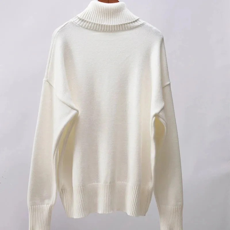 Girlary Autumn Winter Fashion Pullovers Knitted Sweater Women Loose Casual Turtleneck Long Sleeve Top 2024
