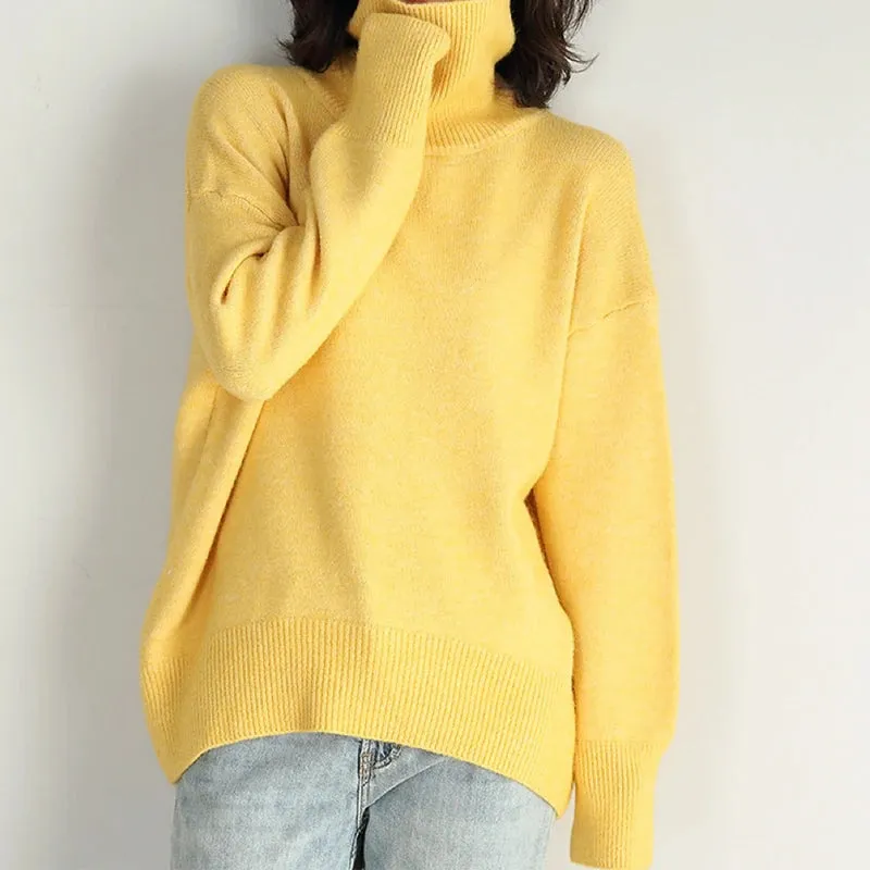 Girlary Autumn Winter Fashion Pullovers Knitted Sweater Women Loose Casual Turtleneck Long Sleeve Top 2024