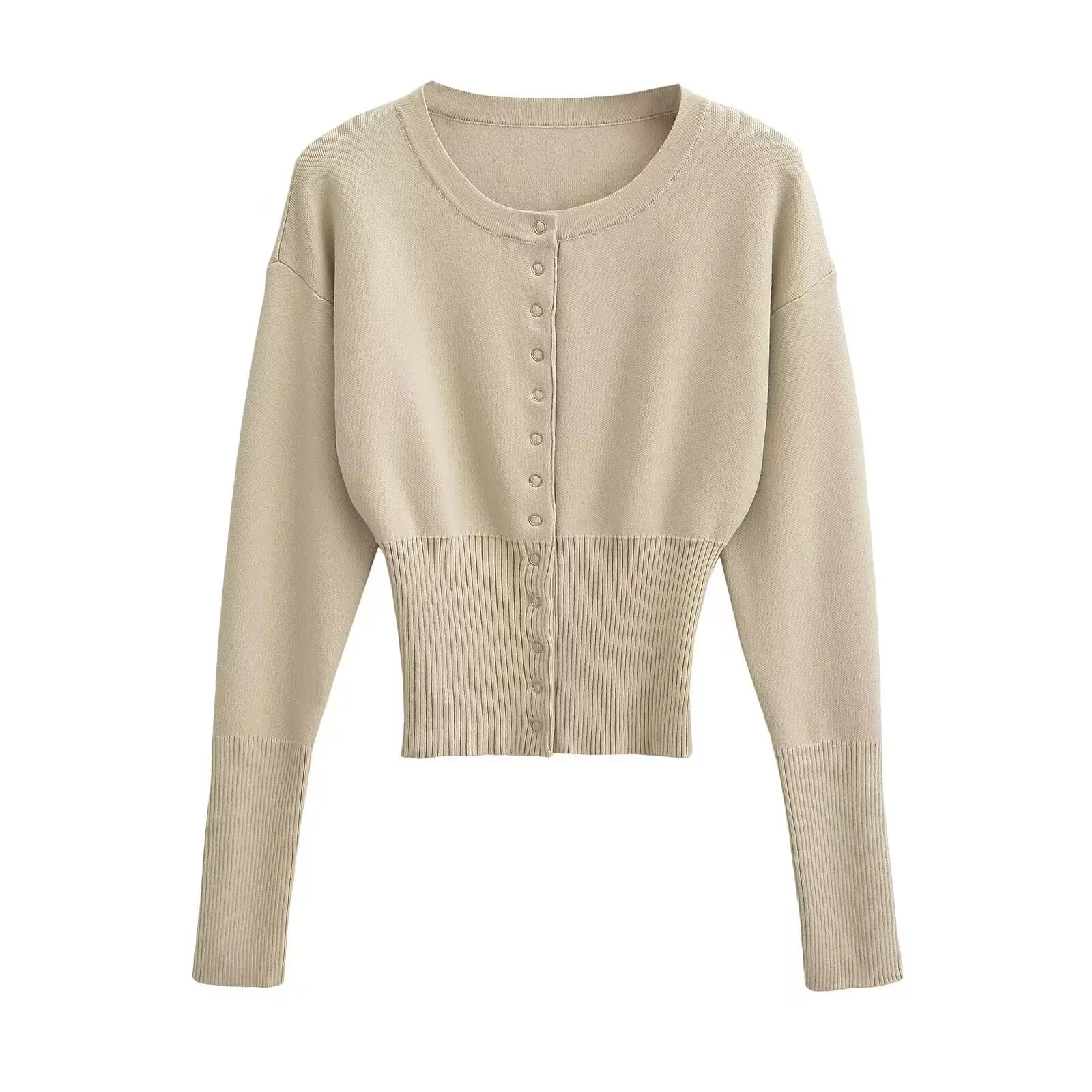 Girlary-shop business casual outfits for women High Waist Women's round Neck Single-Breasted Sweater Women's Niche Short Top Inner Thin Sweater Fashion