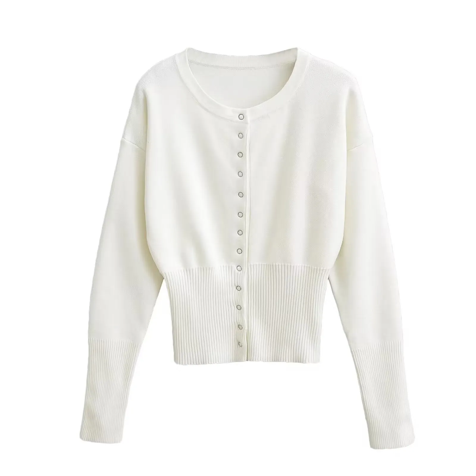 Girlary-shop business casual outfits for women High Waist Women's round Neck Single-Breasted Sweater Women's Niche Short Top Inner Thin Sweater Fashion