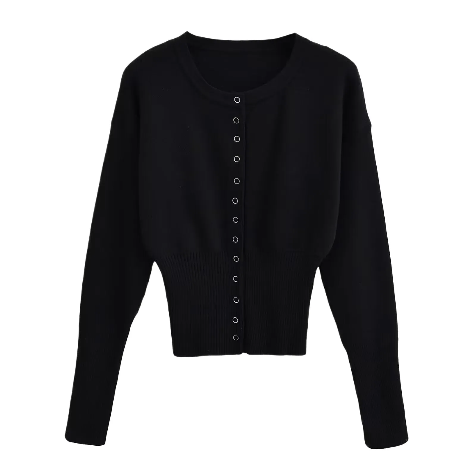 Girlary-shop business casual outfits for women High Waist Women's round Neck Single-Breasted Sweater Women's Niche Short Top Inner Thin Sweater Fashion