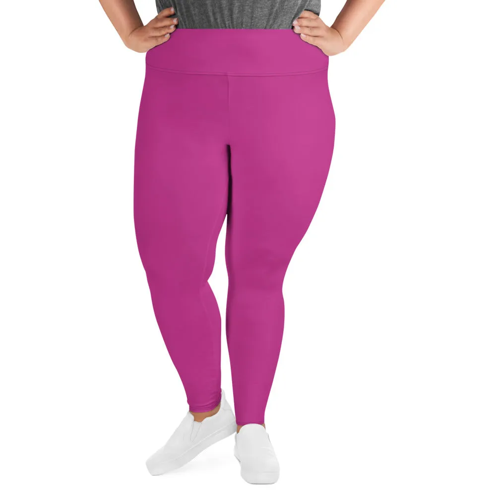 Gum Hot Solid Pink Tights, Best Premium Women's Plus Size Leggings Yoga Pants -Made in USA/EU