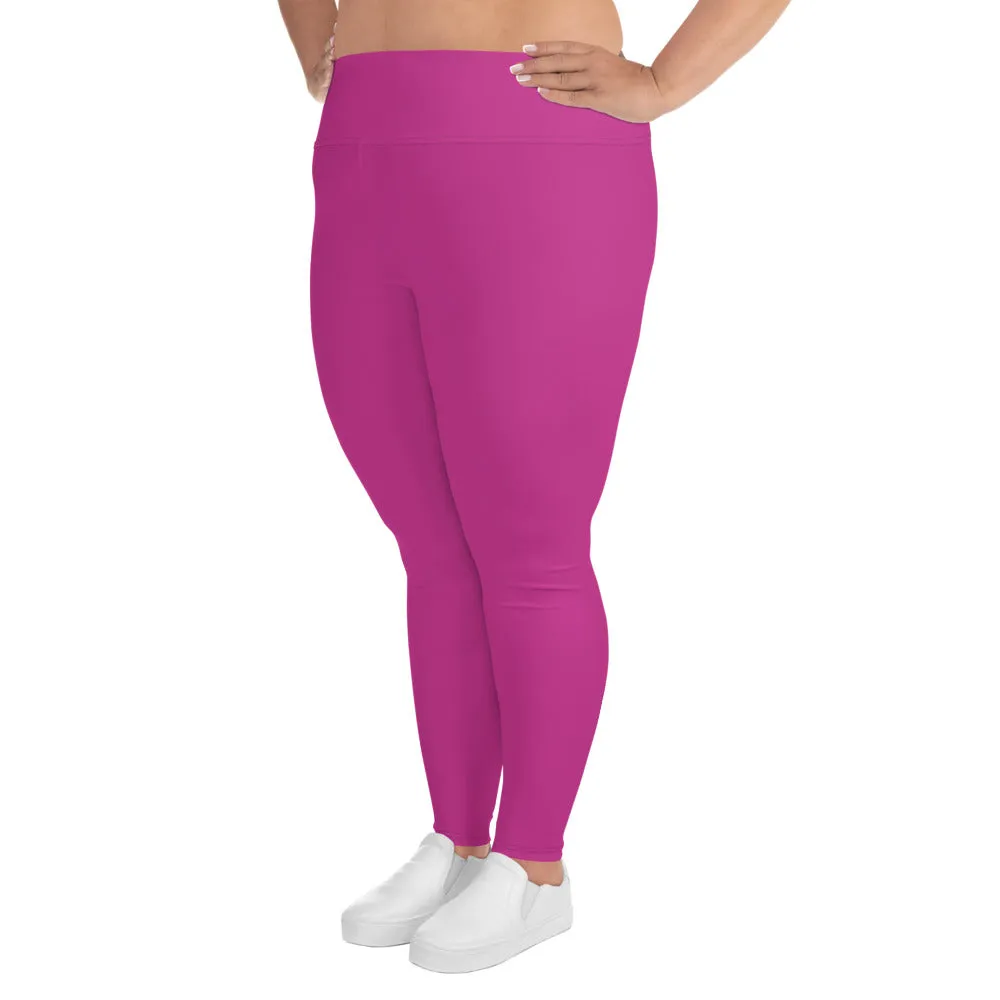 Gum Hot Solid Pink Tights, Best Premium Women's Plus Size Leggings Yoga Pants -Made in USA/EU
