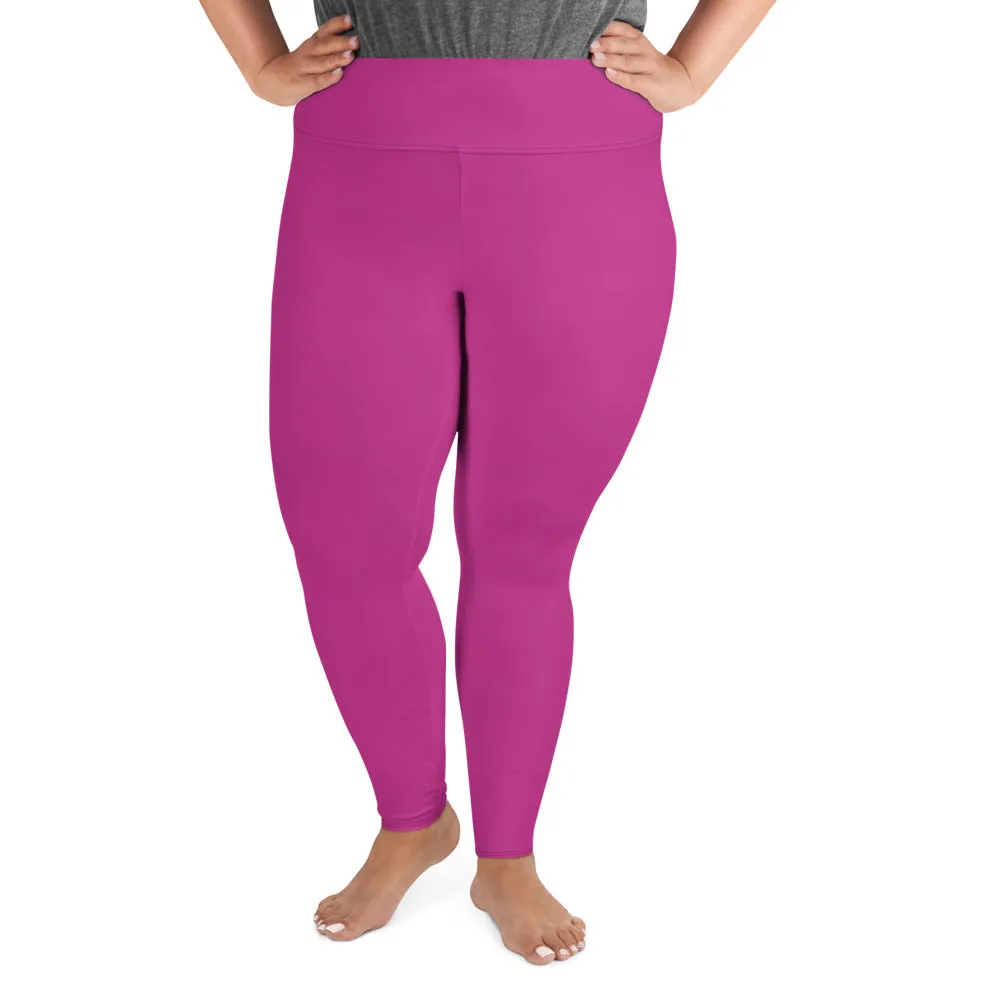 Gum Hot Solid Pink Tights, Best Premium Women's Plus Size Leggings Yoga Pants -Made in USA/EU
