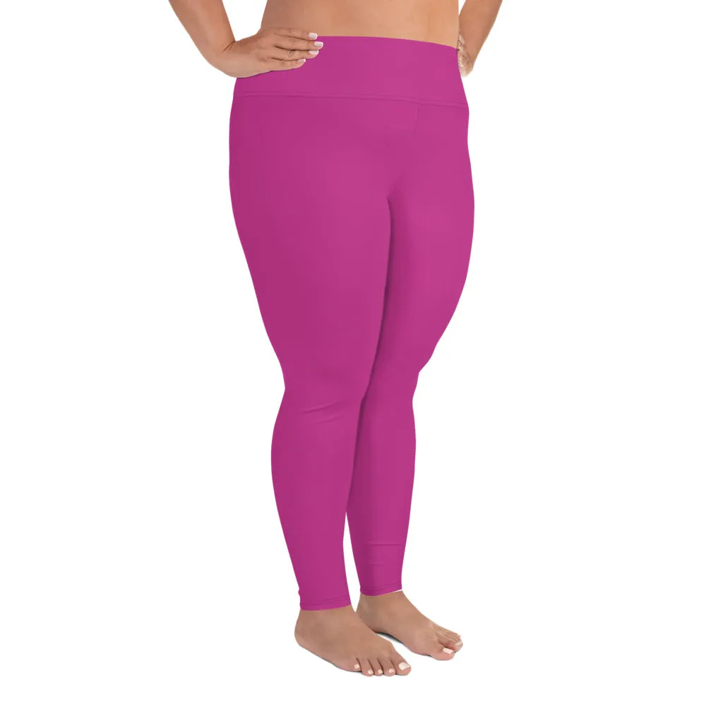 Gum Hot Solid Pink Tights, Best Premium Women's Plus Size Leggings Yoga Pants -Made in USA/EU
