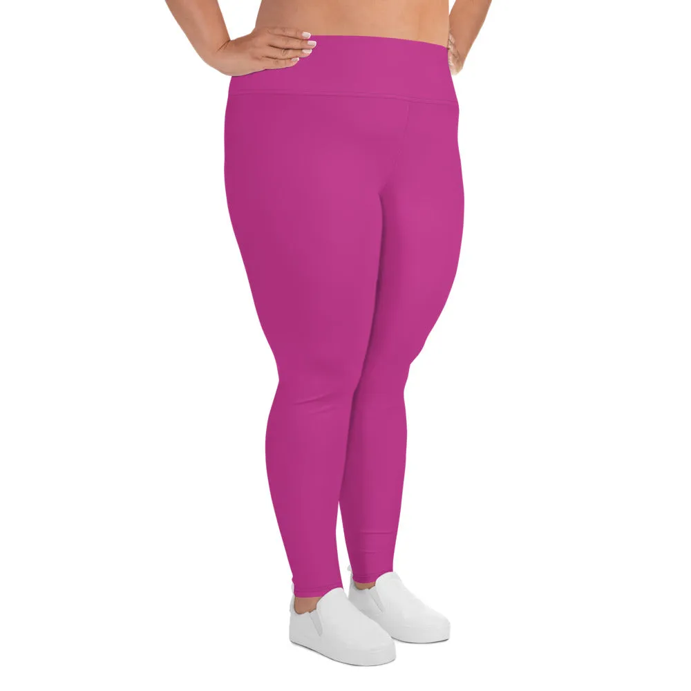 Gum Hot Solid Pink Tights, Best Premium Women's Plus Size Leggings Yoga Pants -Made in USA/EU