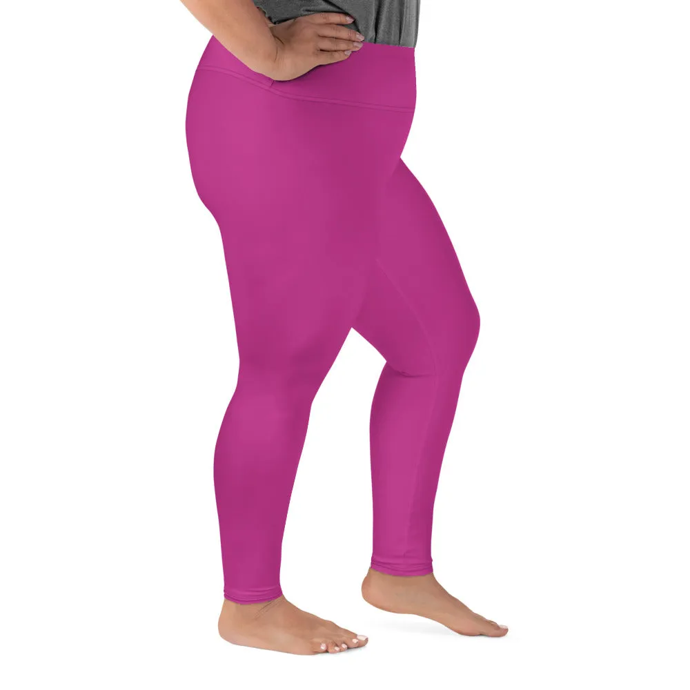 Gum Hot Solid Pink Tights, Best Premium Women's Plus Size Leggings Yoga Pants -Made in USA/EU