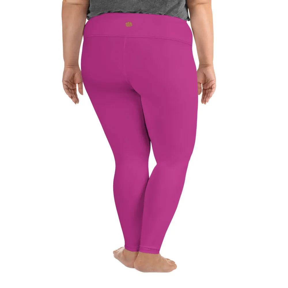 Gum Hot Solid Pink Tights, Best Premium Women's Plus Size Leggings Yoga Pants -Made in USA/EU