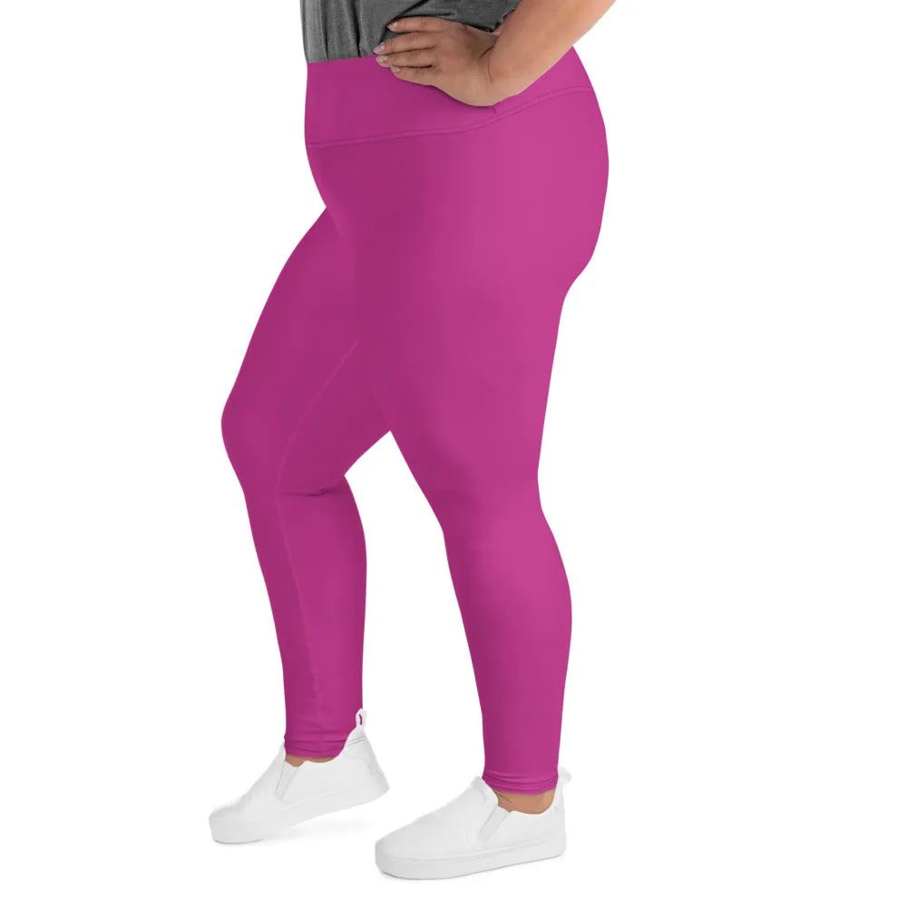 Gum Hot Solid Pink Tights, Best Premium Women's Plus Size Leggings Yoga Pants -Made in USA/EU